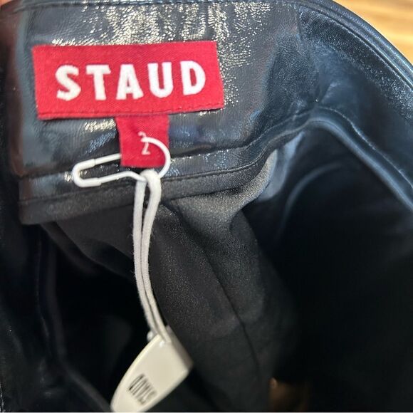 Revolve STAUD Paper Faux Leather Black Button Front Mini Skirt Size 2 - Picture 9 of 9